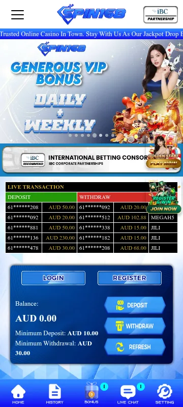 Spin168 Casino mobile view on a smartphone